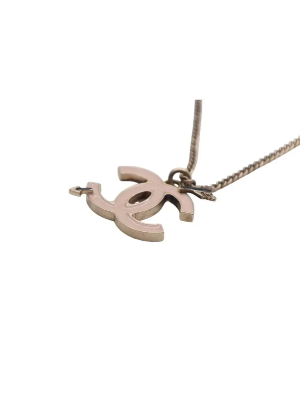 Chanel CC Logo Necklace 10 Gold Pink Metal